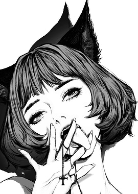 Gothic Girl with Cat Ears Manga Art