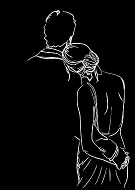 Couple embracing in white outline