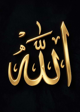 Golden Allah Calligraphy on Black
