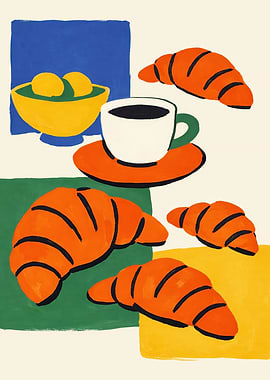 Croissant Coffee Poster Print