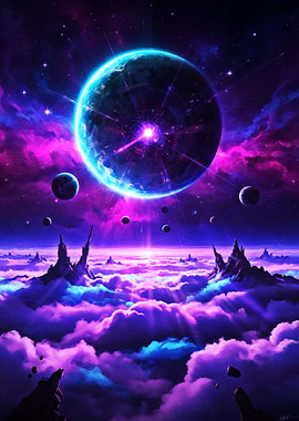 Cosmic Planet and Nebula Landscape