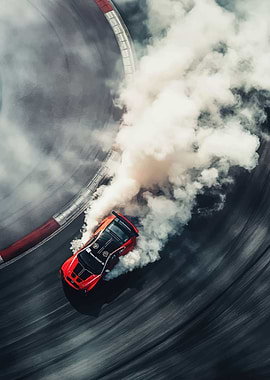 Drifting Race Car in Smoke