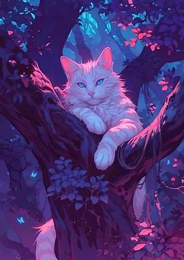 Cat in a mystical forest