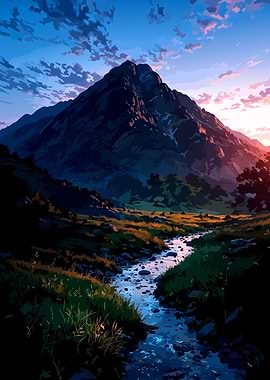 Mountain Stream at Sunset