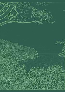 Coastal Landscape with Overhanging Branches