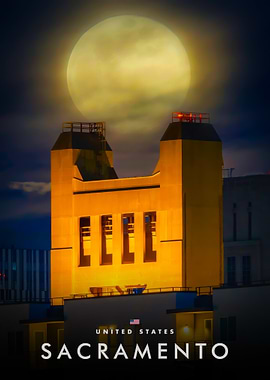 Sacramento Cityscape with Full Moon