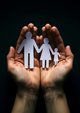 Hands holding paper family