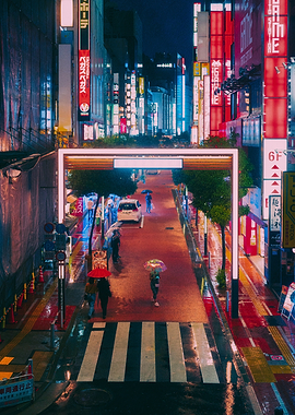 Rainy Tokyo Street at Night