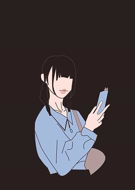 Anime Girl with Phone and Bag