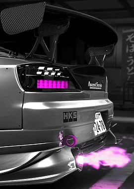 Tuned Car with Pink Exhaust Flames