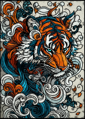 Stylized Tiger with Swirling Patterns