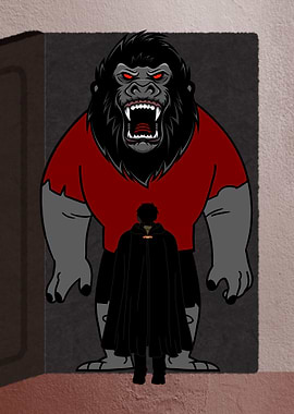 Gorilla Monster Confronts Cloaked Figure