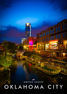 Oklahoma City Canal at Night