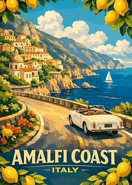 Vintage Travel Amalfi Coast Italy Landscape