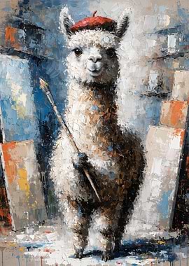Artistic Llama with Beret and Brush