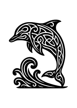 Celtic Dolphin and Waves Tattoo Design
