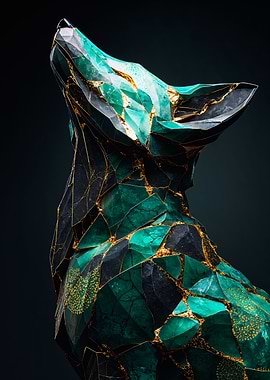 Geometric Emerald Green Kintsugi Fox