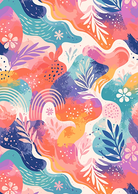 Abstract Colorful Pattern Poster, Modern Floral Wall Art, Vibrant Boho Print