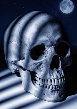 Skull under moonlight with shadows
