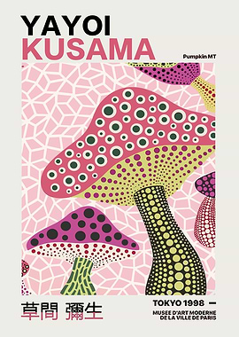 Yayoi Kusama Mushroom Art Poster