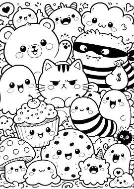Cute Kawaii Monster Coloring Page