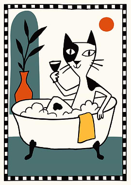 Bathing Cat Wall Art