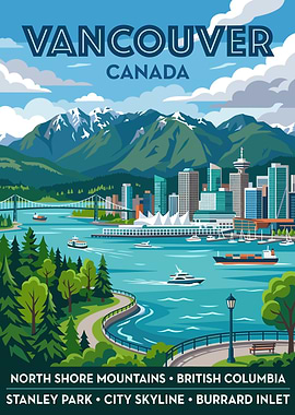 Vancouver Cityscape with Mountains and Water