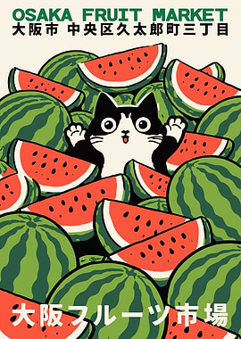 Osaka Cat Watermelon Poster