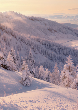 Snowy Mountain Landscape at Sunrise
