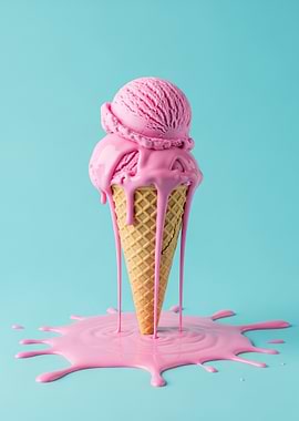 Pink Ice Cream Cone Melting