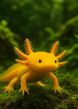 Golden Axolotl on Moss