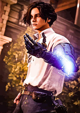 Young man with cybernetic arm