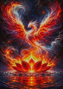 Phoenix Rising from Lotus | Fire Rebirth Energy