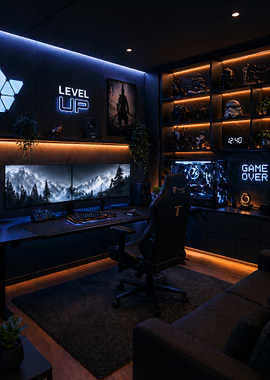Modern Gamer's Den with Neon Lights