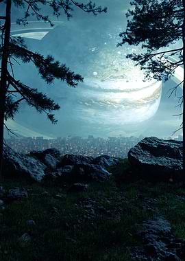 Alien Planet Landscape with City