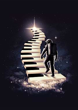 Astronaut Ascends Piano Stairway to Starlight