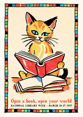 Cat Reading Books for Library Week