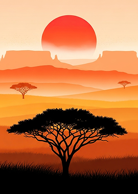 African Savanna Sunset Landscape