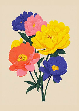 Vibrant Peony Bouquet Illustration