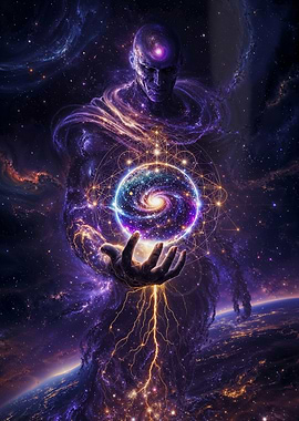 Cosmic Being Holding Galaxy