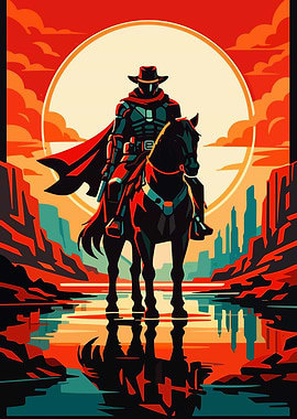 Cowboy on Horse in Desert Landscape