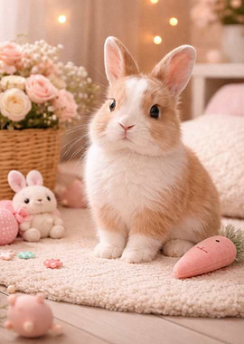 Cute Bunny with Easter Decorations