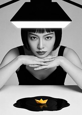 Woman with Paper Boat in Water