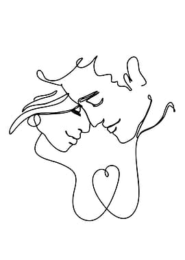 Couple's Romantic Embrace Line Art