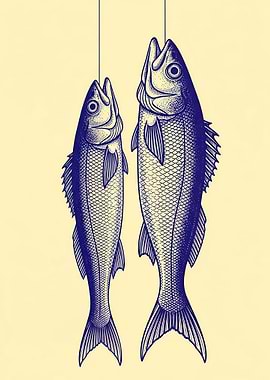 Two Blue Fish Hanging