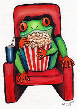 Frog Watching Movie with Popcorn