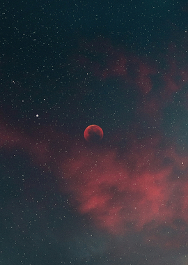 Red Moon in Starry Sky