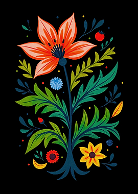 Midnight Folk Art Floral Bloom