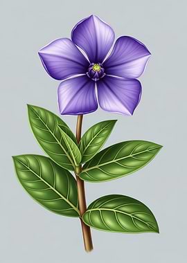 Purple Periwinkle Flower with Green Leaves