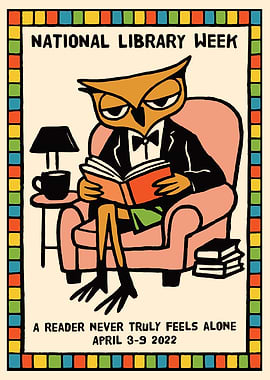 Owl Reading in Armchair for Library Week